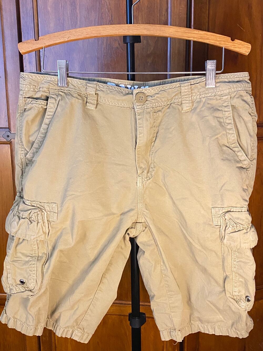 RAW X Men’s Cargo Shorts Size 34 Khaki 100% Cotton Utility Casual